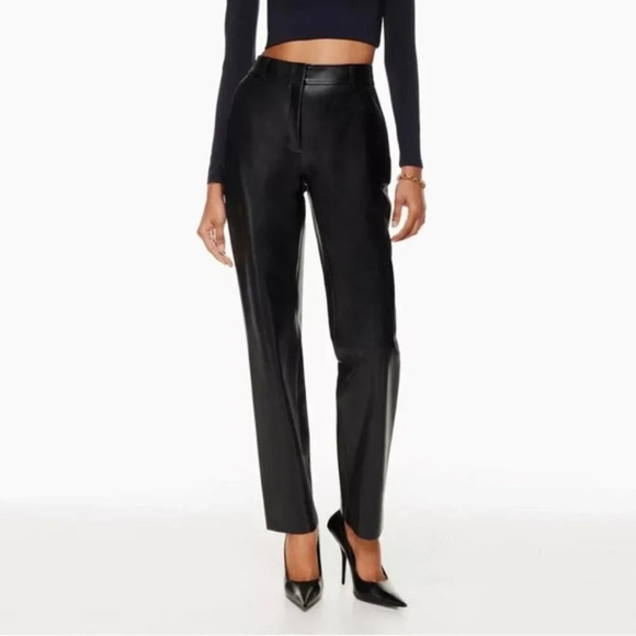 Aritzia Babaton Command High Waisted Vegan Leather Pants Black Size 8 - Picture 1 of 11